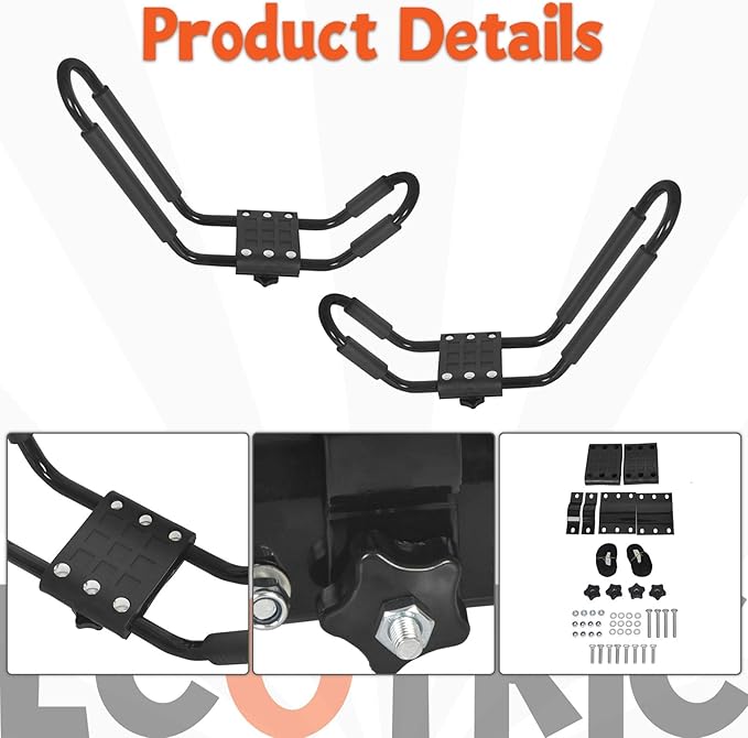 ECOTRIC Universal Kayak Roof Rack J-Bar Rack HD Kayak Carrier Holder Canoe Boat Surf Ski Board Roof Top Mounted on Crossbar for Car SUV Truck - Set of 2
