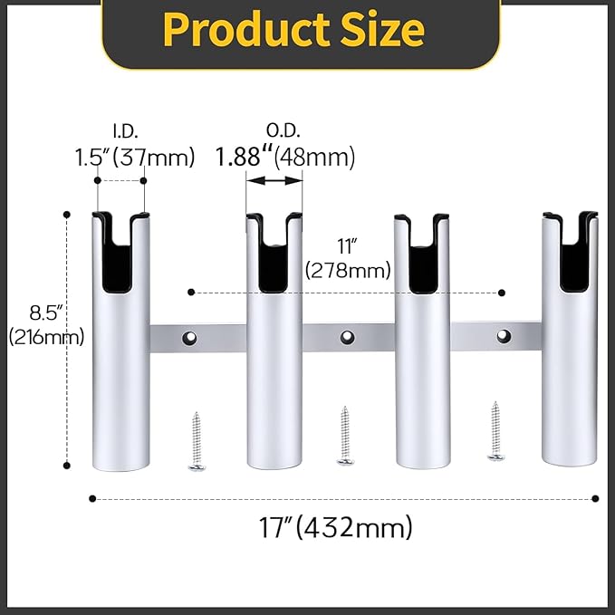 Marinebaby Aluminum Fishing Boat Rod Holder,3/4 Link Tube Aluminum Rod Rack, Suit Boats & Yacht ,Silver