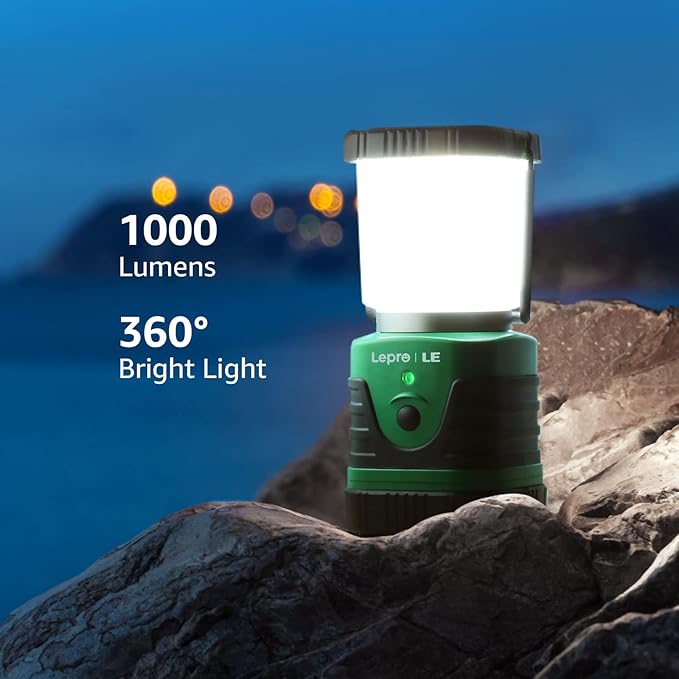 Lighting EVER 1000ルーメン LEDキャンプランタン充電式、4400mAhパワーバンク、キャンプ必需品、4つのライトモード、IP44防水ランタン懐中電灯、ハリケーン緊急時、ハイキング、USBケーブル付属