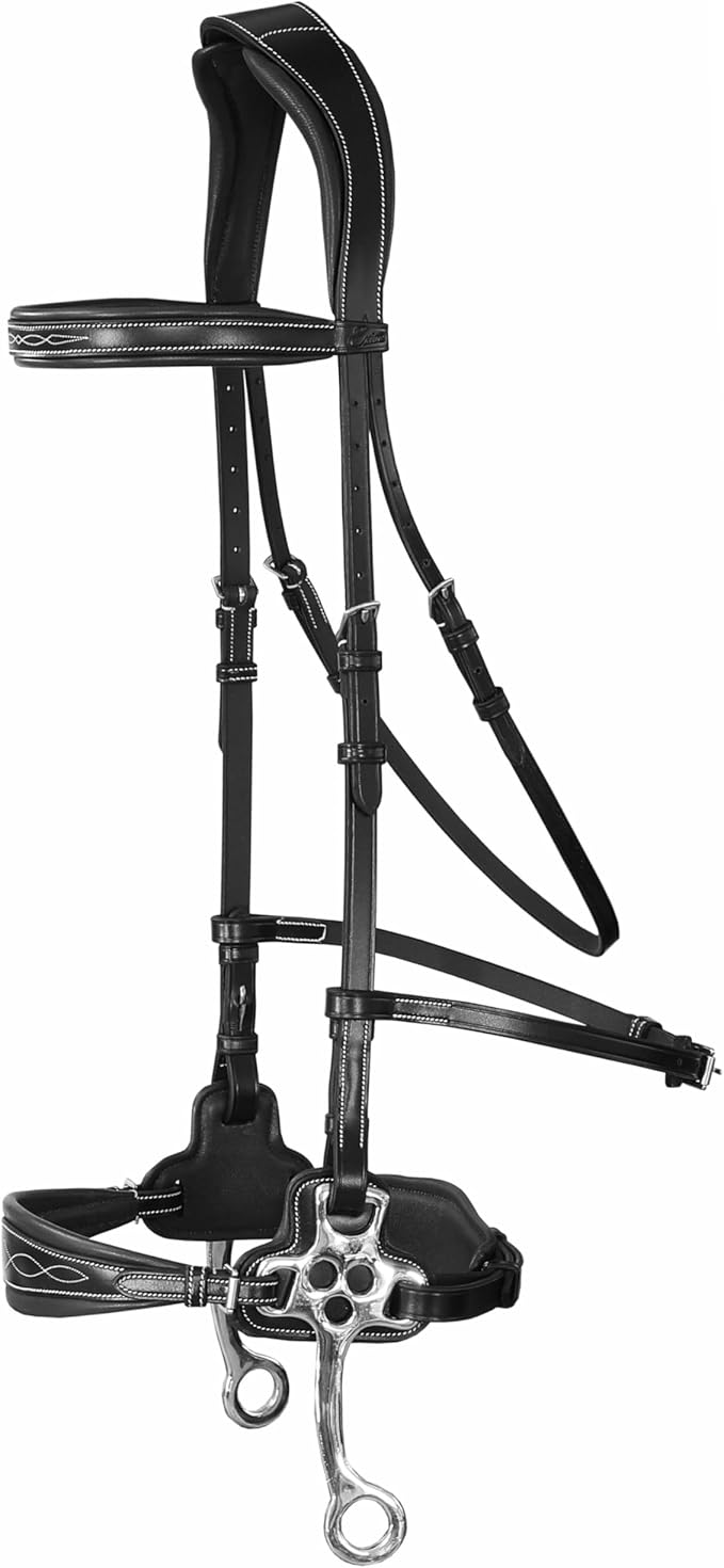 Exion Nova Hackamore Bridle – Anatomical Bitless Horse Bridle with Rubber Reins – Padded Anti-Pressure Crownpiece – Vegetable-Tanned Leather Bitless Bridle for Jumping & Training