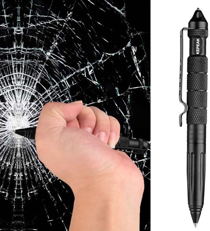 KEPEAK Military Tactical Pen, Professional Self Defense Pen, Emergency Glass Breaker Pen - Tungsten Steel, Writing EDC Survival Tool with 6 Refill