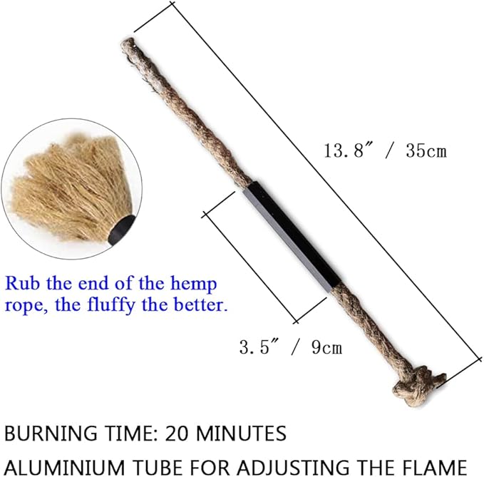 Fire Starter Survival Kit, Larger Ferro Rod with Striker Lanyard 3in Long Flint and Steel, 13.8in Wick Hemp Cord, Multifunctional Bag