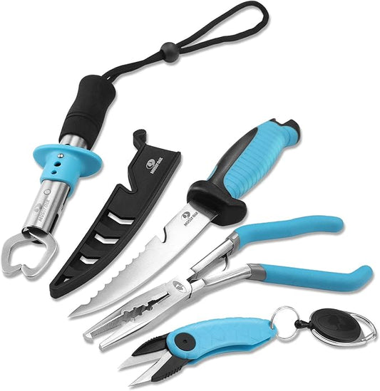 Mossy Oak Fishing Tools Kit- Fishing Plier, Fish Lip Gripper, Multifunctional Fishing Hook Remover with Lanyards Sheath, Saltwater Resistant Fishing Accessories & Equipment, Fishing Gifts for Men