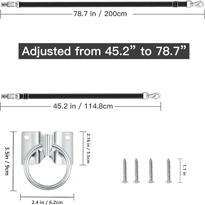Cross Ties for Horse,Heavy Duty Nylon Horse Trailer Tie with Strong Panic Snap and Bull Snap,Adjustable from 45.2" to 78.7" Hanging Strap with 2 Pcs Tie Rings and Screws