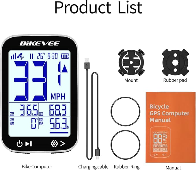 GPS Bike Computer Wireless Cycling Computer with Auto Backlight, Bicycle Speedometer Odometer, Waterproof GPS Speed Tracker for Road Mountain Bikes