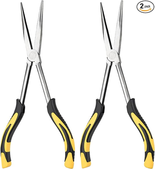 Premium Long Needle Nose Pliers-11’’, Paper Clamp Precision, High Carbon Steel, Soft Grip with Wire Cutter, Long Nose Cutting Pliers for Home, Fishing, Jewelry, Crafts,2pcs