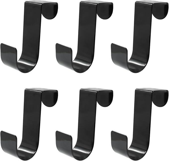 6 Pack Over The Cabinet Door Hook, Metal Single Over Door Hooks Hanger Hook for Hanging Stocking Clothes Towels (Black)