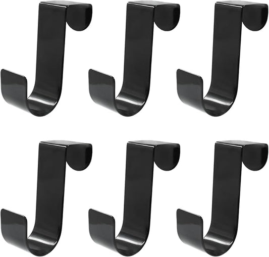 6 Pack Over The Cabinet Door Hook, Metal Single Over Door Hooks Hanger Hook for Hanging Stocking Clothes Towels (Black)
