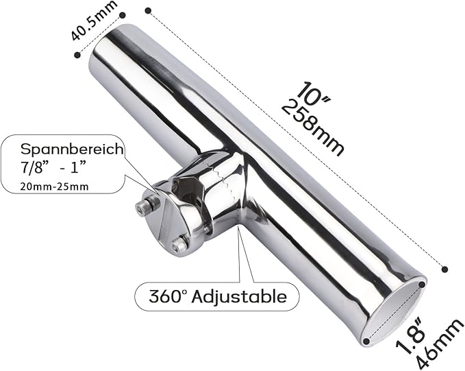 2PCS Tournament Style Boat Fishing Rod Holders, 316 Stainless Steel Clamp on 7/8" to 1" Rail, 360 Adjustable Fishing Rod Holder