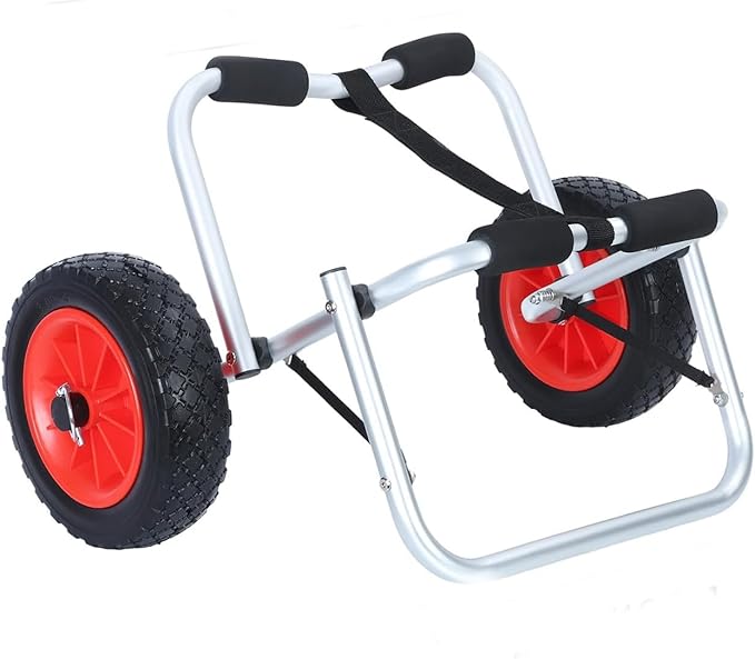 Foldable Kayak Cart with 10" Pneumatic Tire, Canoe Dolly Kayak Carrier Adjustable Kayak Transport Dolly Trailer, 150lb Capacity