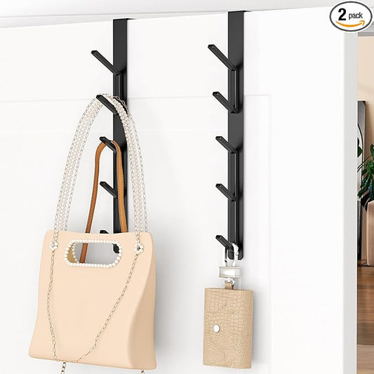 niffgaff 10 Hook Over The Door Hooks, Vertical Over The Door Towel Hook, Over Door Hook, Over The Door Hanger, for Towel and Clothes Hangers, Black, 2 Pack, 12.2"，for 1.7'' Door