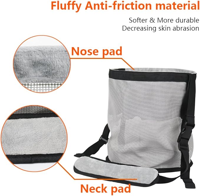 Horse Feed Bag,Heavy Duty Muzzle Feed Bag with Adjustable Strap,Comfort Neck Pad,Nose Pad and Double Waterproof Bottom Mesh Feed Bags for Horse Pack of 2 (Blue+Grey)