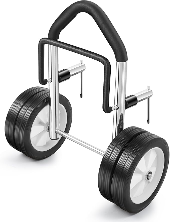 Boat Dolly Canoe and Fishing Boat, Heavy-Duty Chrome-Plated Steel Boat Carrier Cart with Dual Wheels, Adjustable Clamp(Fit Transoms up to 3" Thickness)