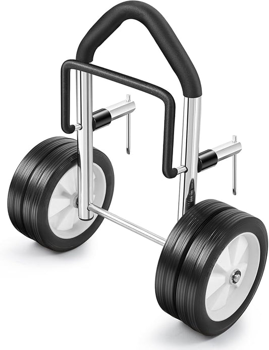 Boat Dolly Canoe and Fishing Boat, Heavy-Duty Chrome-Plated Steel Boat Carrier Cart with Dual Wheels, Adjustable Clamp(Fit Transoms up to 3" Thickness)