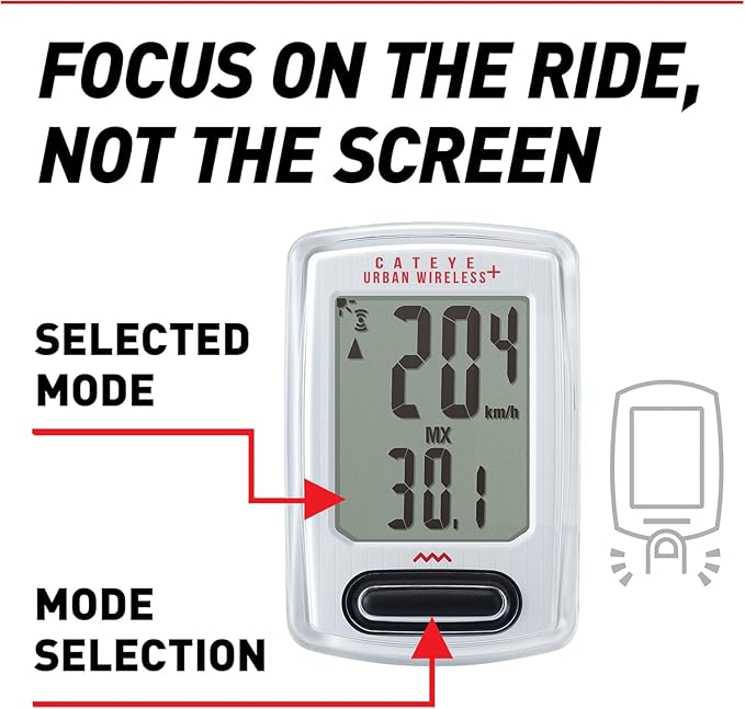 CATEYE Urban Wireless+ Bike Computer – Wireless Speedometer with Backlight, Calorie Tracking, FlexTight™ Mount, Auto Start/Stop, 1 Year Battery Life, for Road, MTB, Gravel Cycling