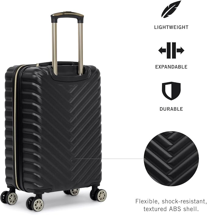Kenneth Cole REACTION マディソン スクエア 軽量 ハードサイド シェブロン 拡張可能 スピナーラゲッジ、ブラック、24インチ チェックイン