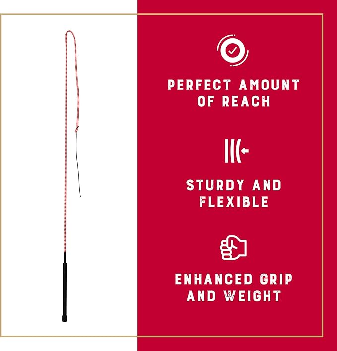 Weaver Equine 50" Stock Whip Horse Training Whip with Comfort Grip Rubber Handle, Horse Control, Show Ring Competition Accessory, Red/White