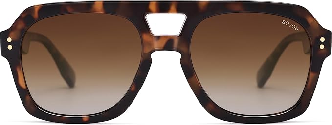 SOJOS Retro Thick Polarized Aviator Sunglasses for Women Men, Large Trendy Bold Square Pilot Shades SJ2385