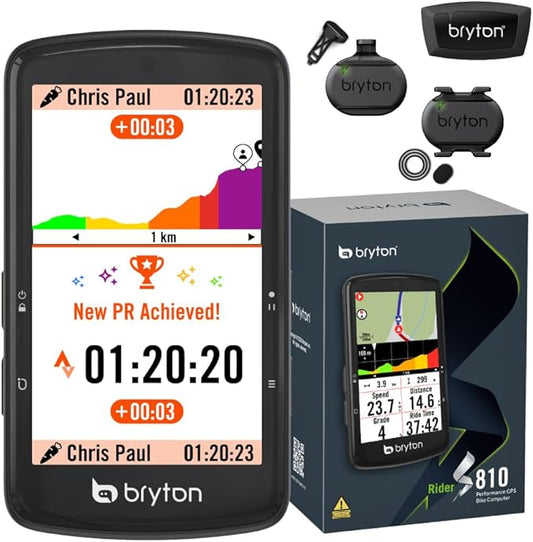 Bryton Rider S810 Sensor Bundle 3.5 Inch Color Touchscreen GPS Bike/Cycling Computer, 50H Battery Life, Offline Maps & Navigation, Advanced Climb Challenge 2.0, Live Tracking