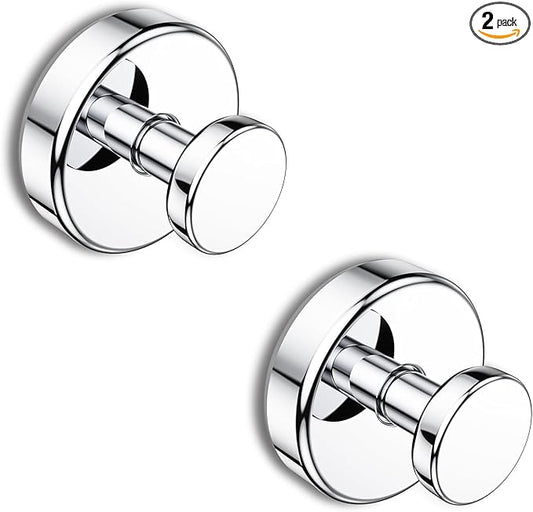 Suction Cup Hooks for Shower, Removable Towel Hooks for Bathroom Window Glass Door Wall, Bath Robe Looafh Hook for Hanging - 2 Pack, Chrome