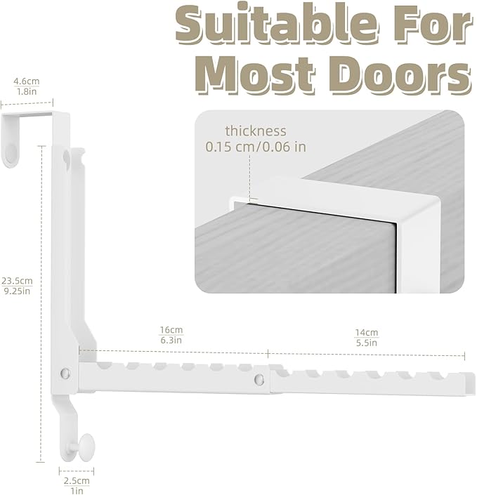 BAKON Over The Door Hangers, Over Door Hooks for Hanging, Small Space Dual Folding Portable Over Door Clothes Hanger for Clothes, Hats, Bags and Towels. (1, White(Update))