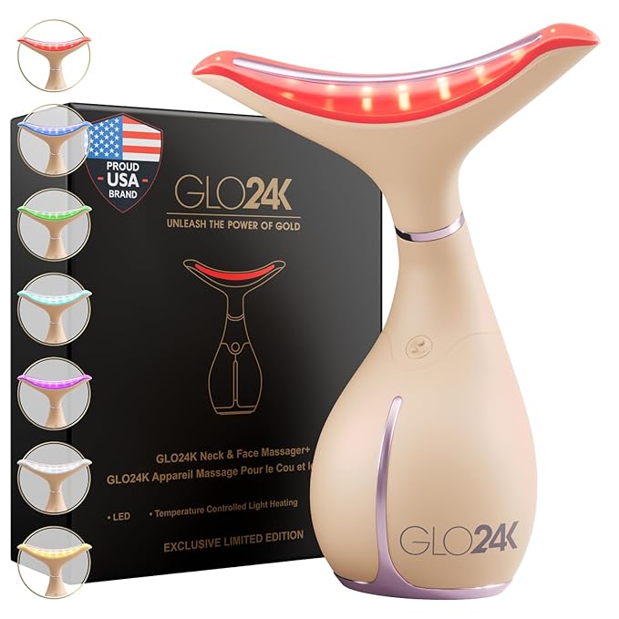 GLO24K 7色美顔器 – トリプルLEDアクション＆振動テクノロジー フェイス＆ネックマッサージャー