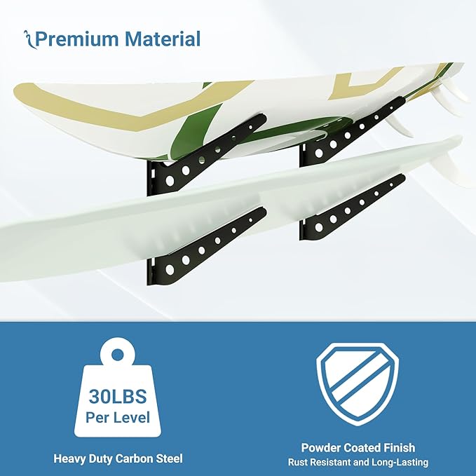 2/3/4/6 Board Horizontal Surfboard Rack, Adjustable Surfboard Wall Mount Display, Surfboard Wall Rack Board Storage Mount System at Home and Garage