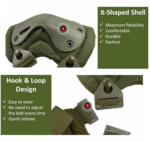 Military Tactical Knee Pad Elbow Pad Set Airsoft Knee Elbow Protective Pads Combat Paintball Skate Outdoor Sports Safety Guard Gear (X-Shape CP Camouflage, M, 4pcs Set)