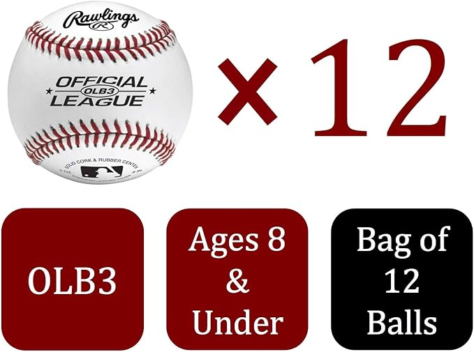 Rawlings | 公式リーグ レクリエーション用 練習用野球ボール | ユース | 12個入りバッグ | OLB3BAG12 | 12個入り