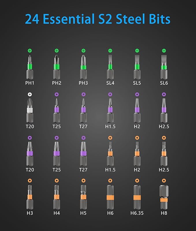 24 in 1 Magnetic Ratchet Screwdriver Set – Multi Bit Precision Repair Tool Kit with Detachable Handle, S2 Steel Bits, Portable Storage Case for Furniture, Computer, Bicycle, Electronics