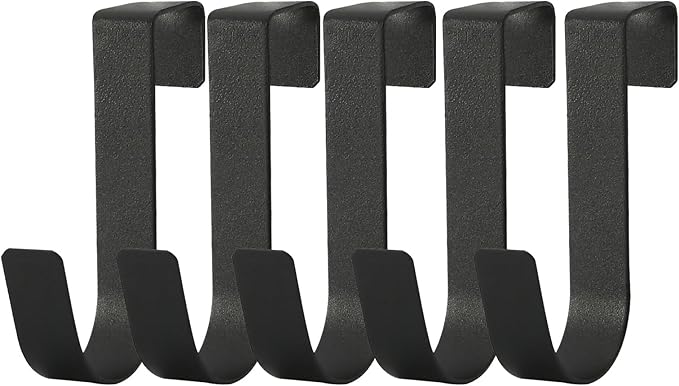 eywlwaar Over The Cabinet Door Single Hooks 5 Pack (Black) Fit for 3/4 inch Doors （Thickness Over 0.8Inch is Not Suitable