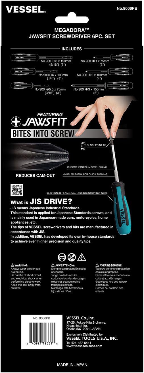 VESSEL MEGADORA Screwdriver Set 6pcs. 9006PB (Paper Box)