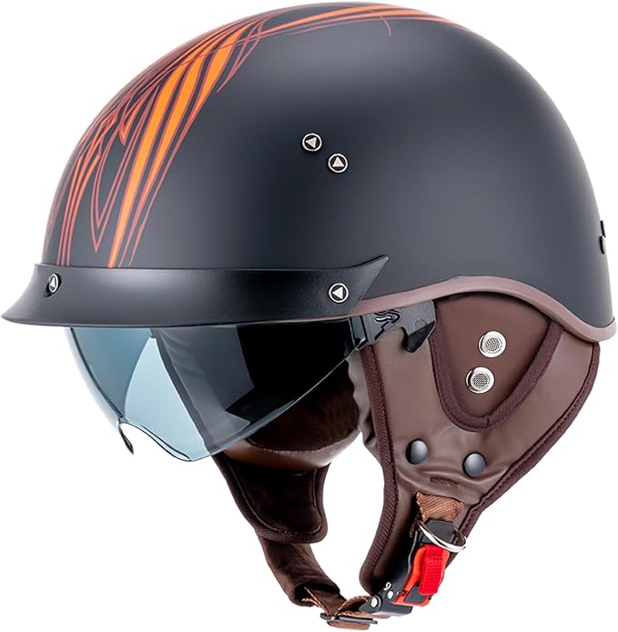 VCOROS Half Helmet Motorcycle DOT Approved Open Face Helmet F07 with Sun Visor and Quick Release Buckle for Adults Men and Women (Angel,S)