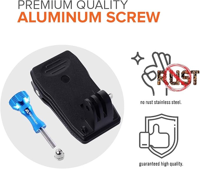 MiPremium Backpack Strap Clip Mount for GoPro Hero 13 12 11 10 9 8 7 6 5 4 3+ Session Black Silver XIAOYI 4K SJCAM Yi Sports Action Camera Perfect Shoulder and Hat Quick Release Clamp Body Cam Holder
