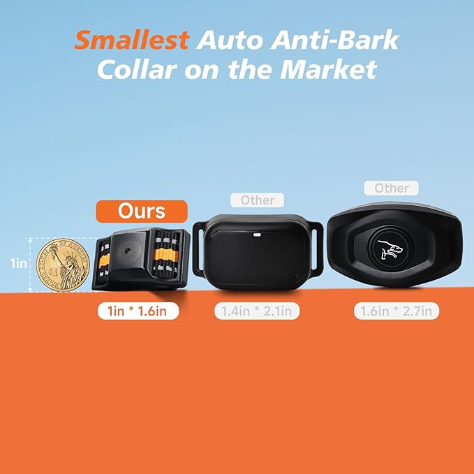 Tiniest Bark Collar for Small Dogs 5-15lbs, Only 1.6 * 1in & 0.42oz, No Shock with Vibration &Sound, Extra Small & Rechargeable, 5 Sensitivity Levels（Orange）