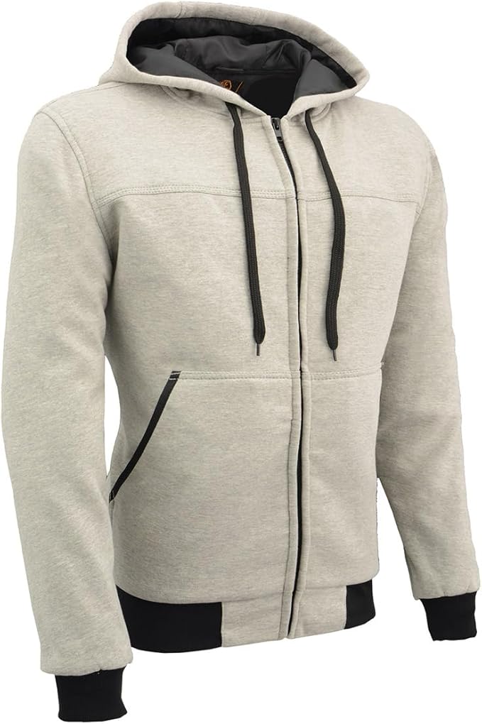 Milwaukee Leather MPM1788-SILVER-2X Zippered Hoodie men's With CE Approved Removable Reinforced Shoulder & Elbows Pads (SILVER, 2X)
