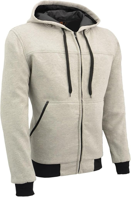 Milwaukee Leather MPM1788-SILVER-2X Zippered Hoodie men's With CE Approved Removable Reinforced Shoulder & Elbows Pads (SILVER, 2X)