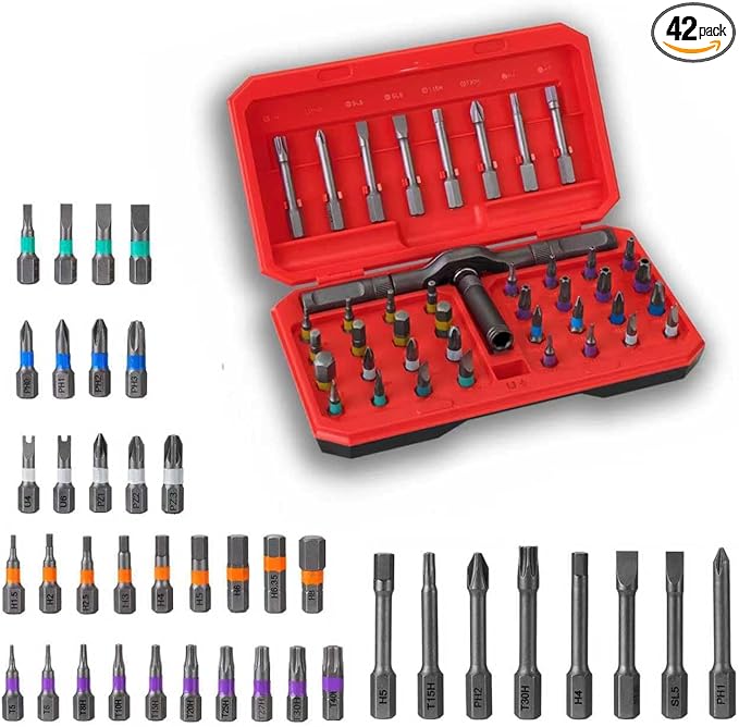 42 in 1 Magnetic Screwdriver Set, T Handle Ratchet Screwdriver Kits with S2 Steel Bits, Portable Ratcheting Screwdriver Set with Case, Compact Multi Tool Kit for Home Daily Repair Furniture & DIY