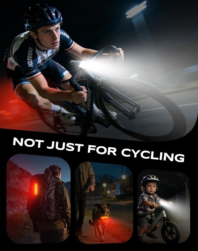 2026 New 1200LM Wide Angle Bike Lights for Night Riding, 3+5 Modes & IP65 Waterproof Bicycle Lights Front and Rear, Long-Lasting USB Rechargeable Sports Scooter Accessories for Men Women