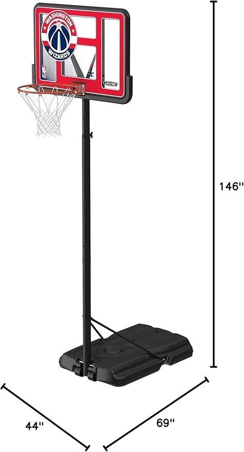 Lifetime NBA Washington Wizards Portable Basketball Hoop, Adjustable Height 7.5-10 Ft, 44 Inch Shatterproof Fusion Backboard, Base with Wheels