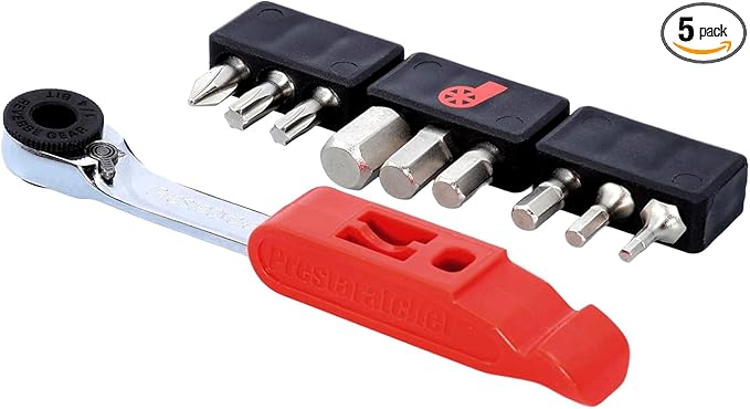 Prestacycle Prestaratchet GO 5-in-1 Bicycle Multi-Tool Kit – Ratcheting Wrench, Tire Lever, Chain Link Remover, Valve Core Tool – Ultra-Compact 25g Bike Repair Tool