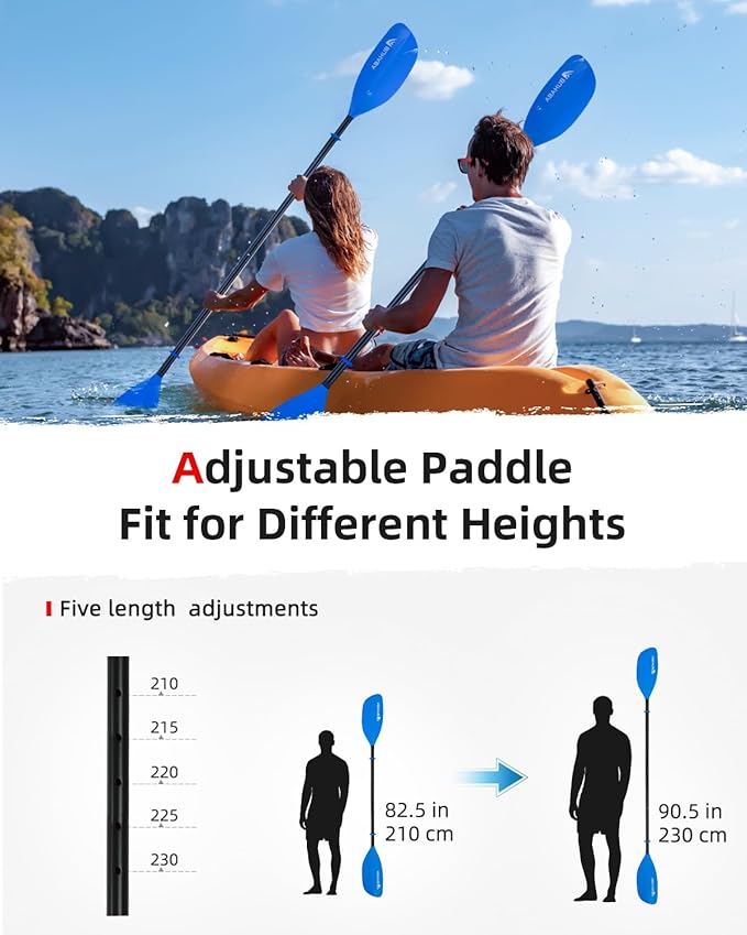 Abahub 調整可能カヤックパドル 210-230 cm/ 230-250 cm フローティングカヤックオール ボートオール カヌーオール ブラック