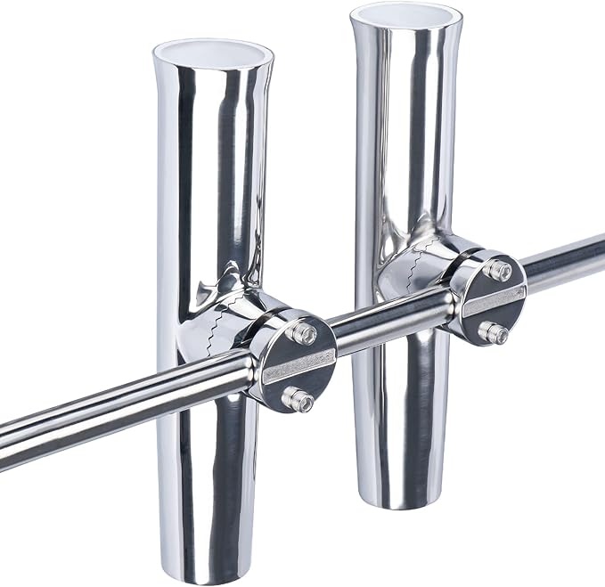 2PCS Tournament Style Boat Fishing Rod Holders, 316 Stainless Steel Clamp on 7/8" to 1" Rail, 360 Adjustable Fishing Rod Holder