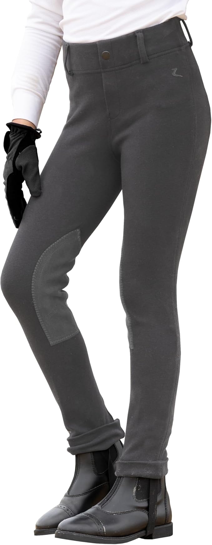 HORZE Nora Girls Riding Pants with Leather Knee Patch | Kids Equestrian Girls Jodhpurs Breeches | Size Chart in Images