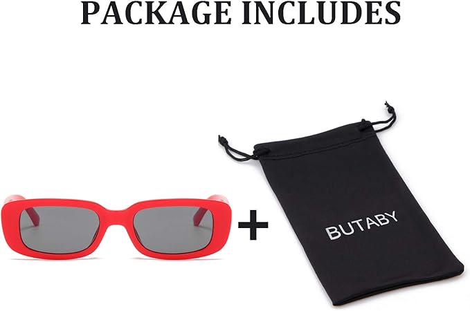 BUTABY Rectangle Sunglasses for Women Retro Driving Glasses 90’s Vintage Fashion Narrow Square Frame UV400 Protection