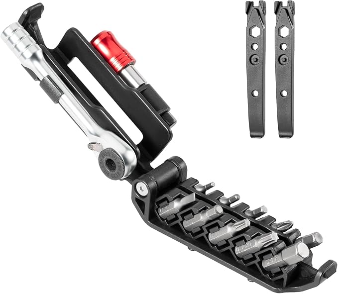 ROCKBROS Bike Tool Kits 14 in 1 Multi-Function Bike Repair Kits Portable Foldable Bike accessories Reversible Ratchet Wrench with 10 Bits 2 Tire Levers
