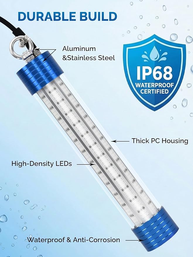15000LM Green Underwater Fishing Light, 200W 110V Safety Plug with 100ft Cable, IP68 Submersible Light Attractants for Night Fishing, Dock, Boat or Kayak