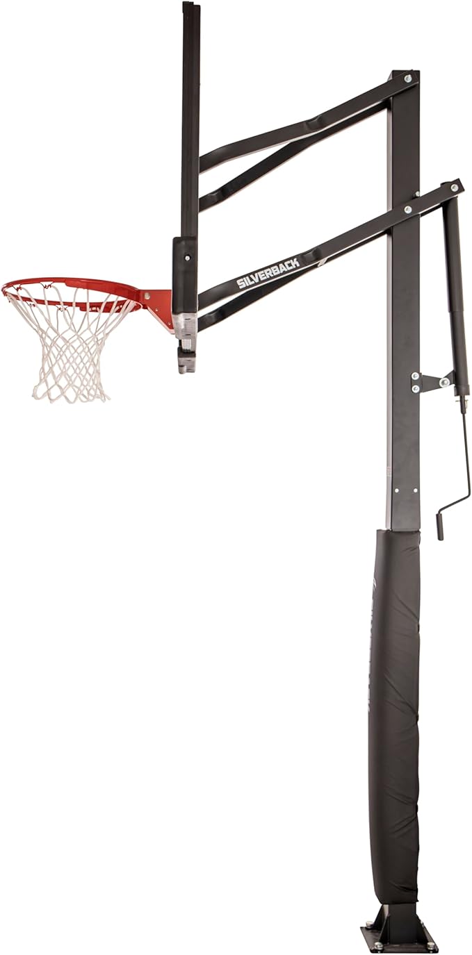 Silverback Height Adjustable In-Ground Basketball Hoop with Tempered Glass Backboard, Pro-Style Breakaway Rim & Backboard Pad