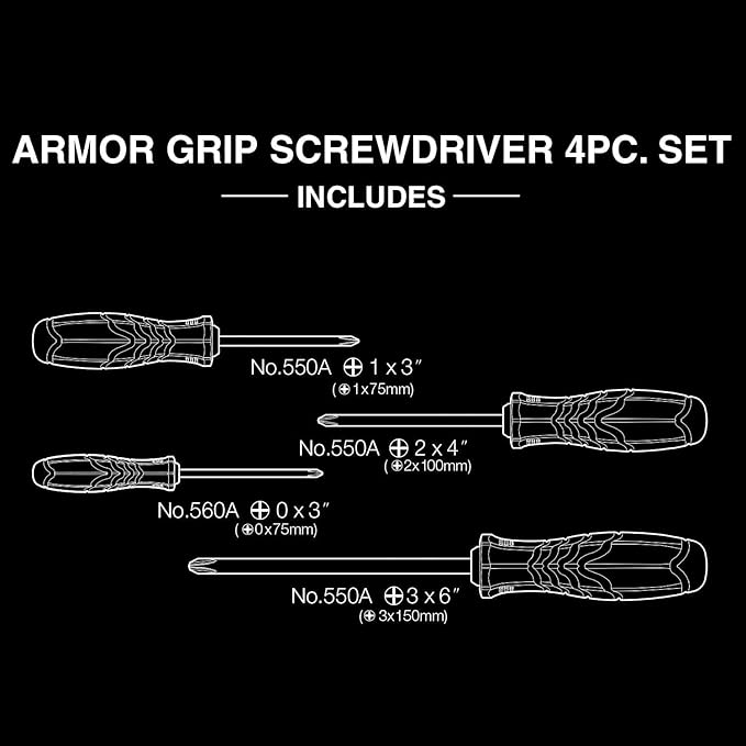 ベッセル - ARMOR GRIP™ ドライバー クロスポイント 4本組 (JISDRIVE) No.550APH4PBU