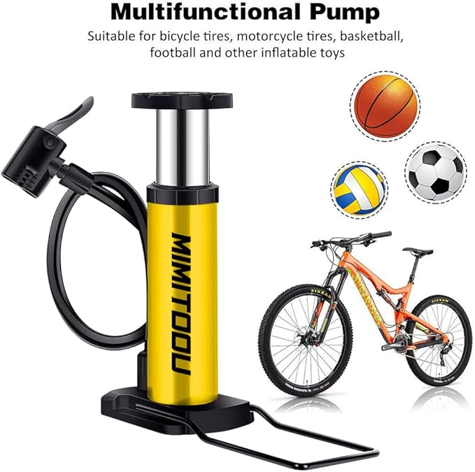 Bike Pump, Mini Bicycle Pump Portable Bike Floor Pump with Presta and Schrader Valves Aluminum Alloy Floor Bicycle Air Pump Compact Mini Bike Tire Pump, Extra Valve and Gas Needle for All Bike